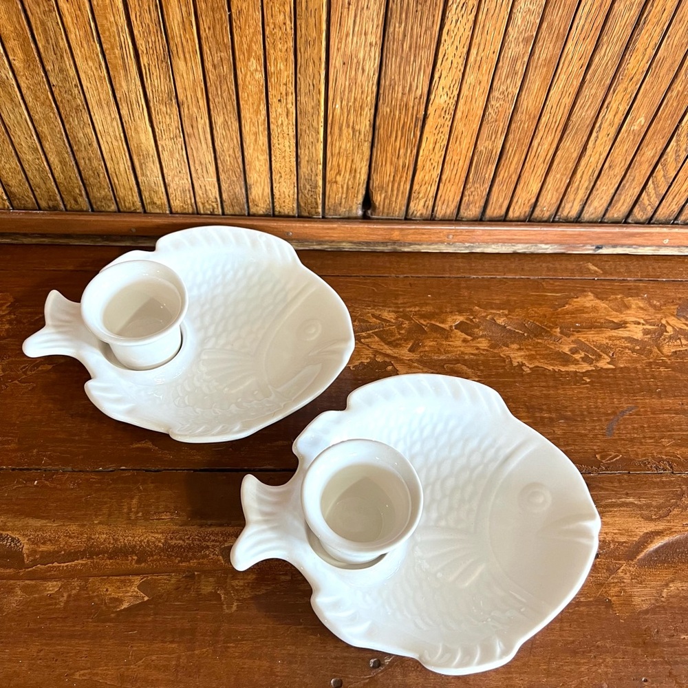 Vintage calif USA fish dishes appetizer sauce bowl replacement white pottery